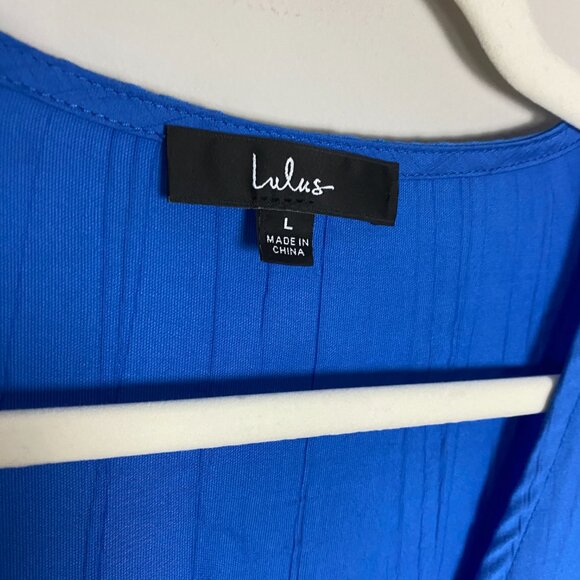 Lulus Cute Composure Cobalt Blue Textured Tie-Front Long Sleeve Top - Picture 3 of 9